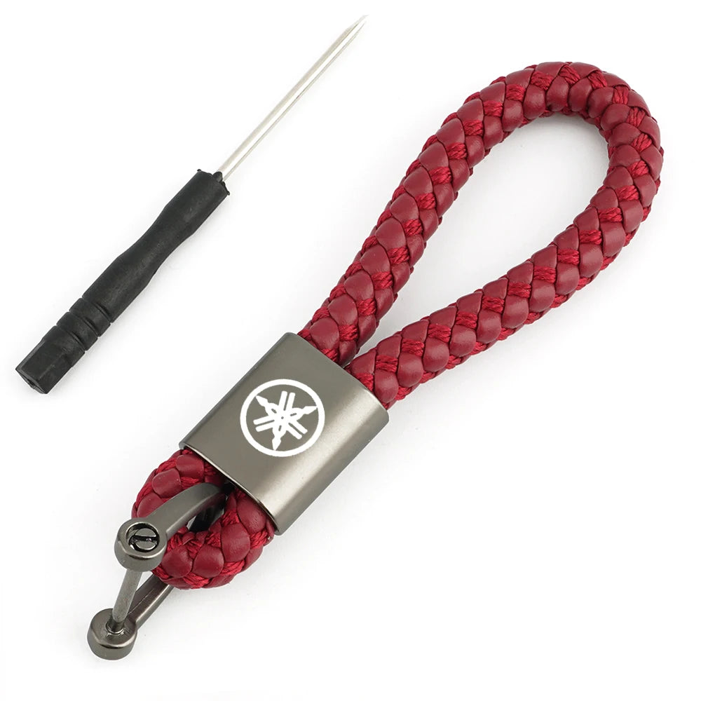 Motorcycle Braided Rope Keychain – Metal Keyring for Riders
