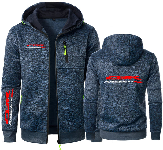 Men's Moto Graphic Fleece Hoodie – Full-Zip Biker Sweatshirt Jacket