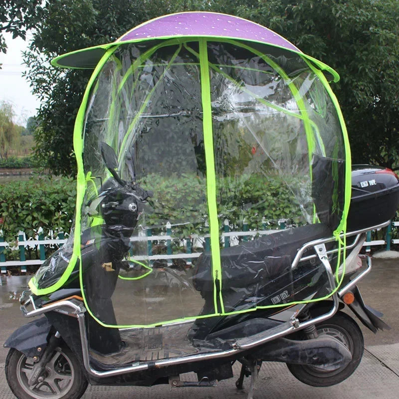 Removable Canopy for E-Bikes & Electric Scooters – Thickened Rain & Sun Cover Metal Bracket Mirror Mount