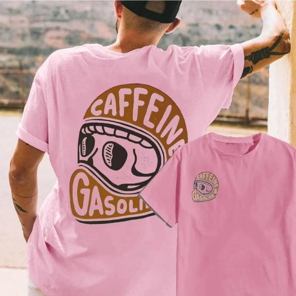 Caffeine & Gasoline Skull Helmet Graphic T-Shirt – Moto Culture Tee