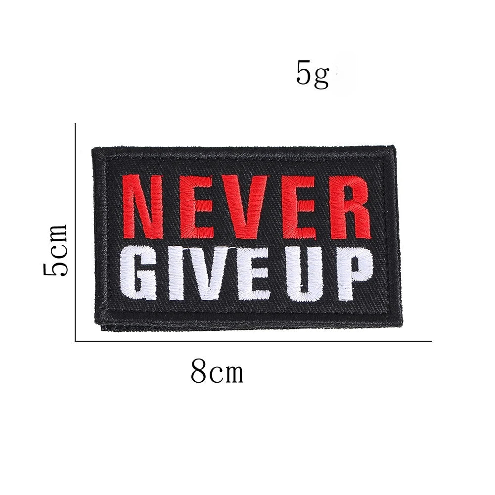 "Never Give Up" Biker Embroidered Hook & Loop Patch – Set of 2