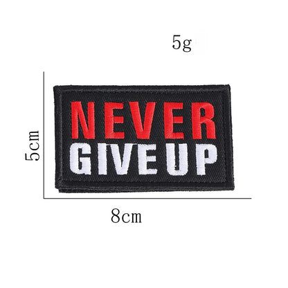 "Never Give Up" Biker Embroidered Hook & Loop Patch – Set of 2