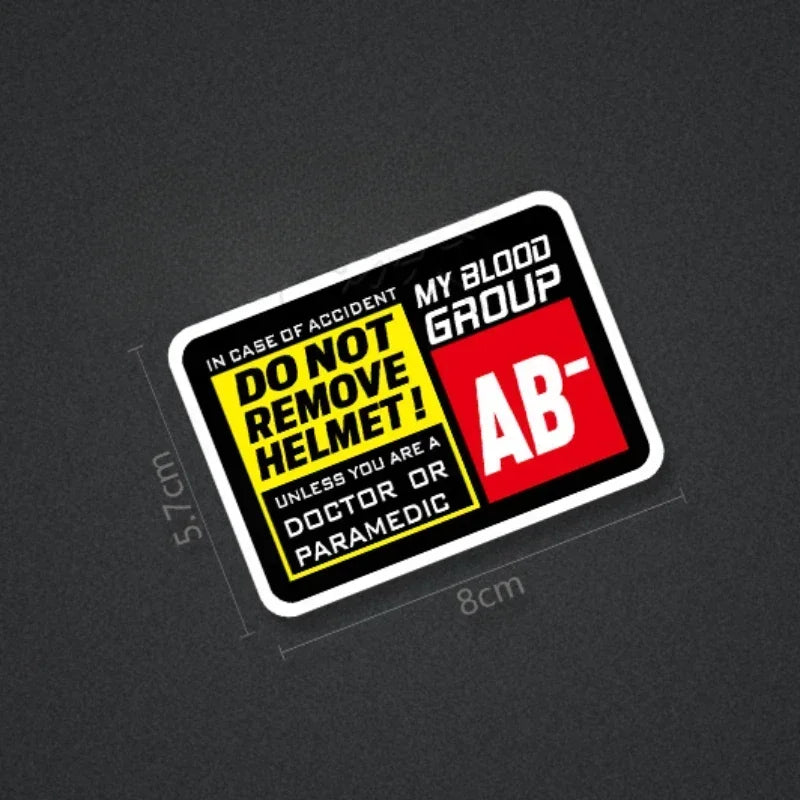Blood Type Helmet Safety Sticker – Do Not Remove Helmet | 8 Blood Groups | 8×5.7cm