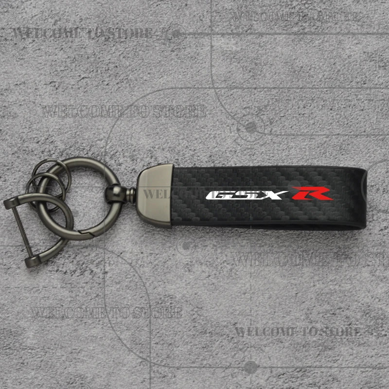 Carbon Fiber Leather Motorcycle Keychain – GSX-R GSX-S Key Ring