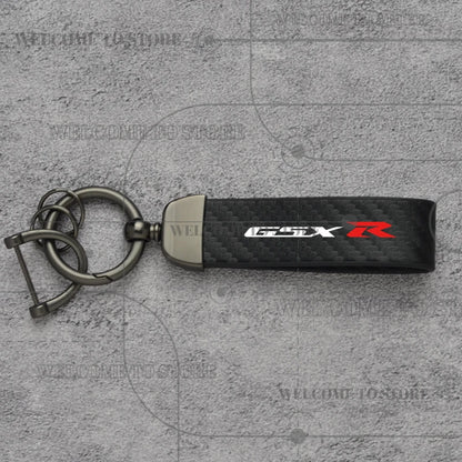 Carbon Fiber Leather Motorcycle Keychain – GSX-R GSX-S Key Ring