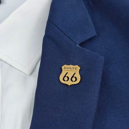 Route 66 Shield Lapel Pin – 316L Stainless Steel Badge