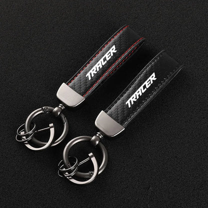 Carbon Fiber Motorcycle Keychain – Premium Leather Keyring for Riders
