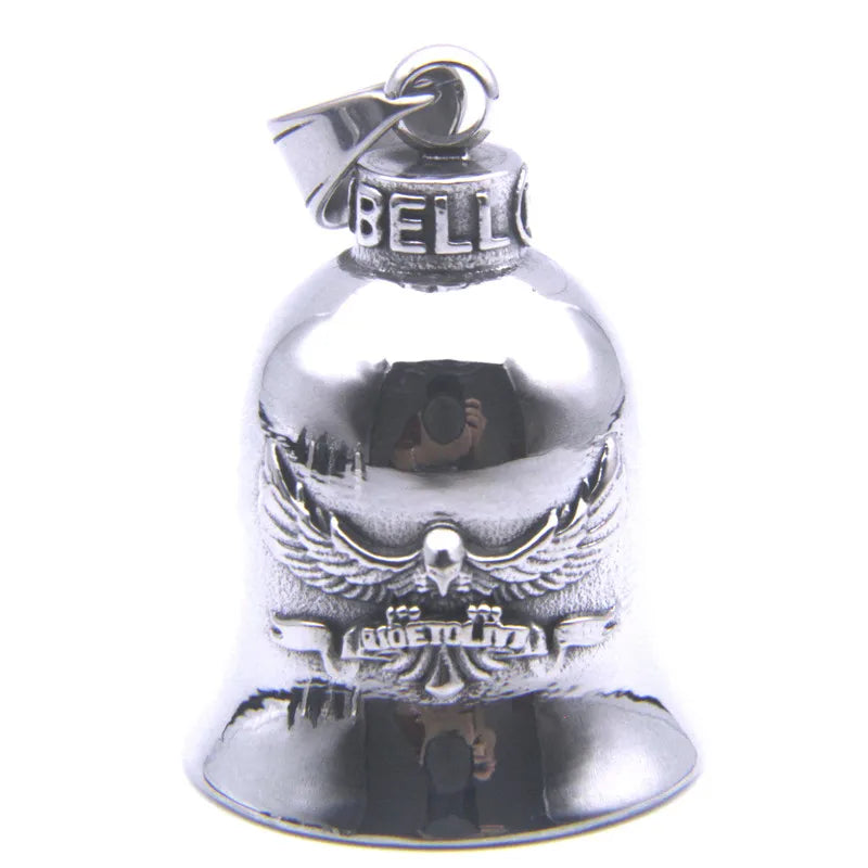Motorcycle Guardian Bell Pendant – 316L Stainless Steel Biker Charm