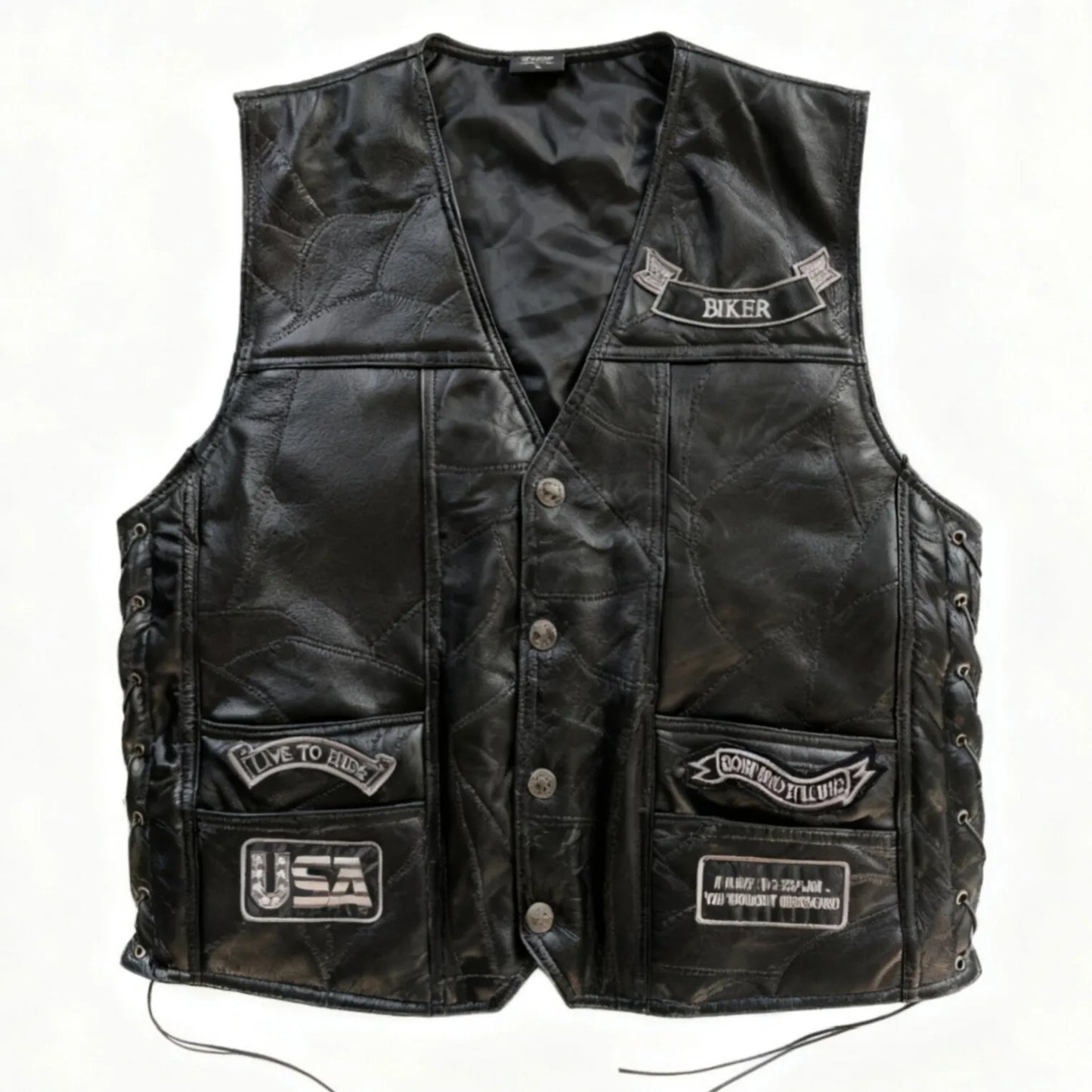 Punk Biker Vest – Skull Patch Embroidered Motorcycle Waistcoat