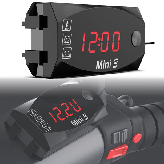 3-in-1 Motorcycle Digital Clock — Thermometer & Voltmeter, IP67
