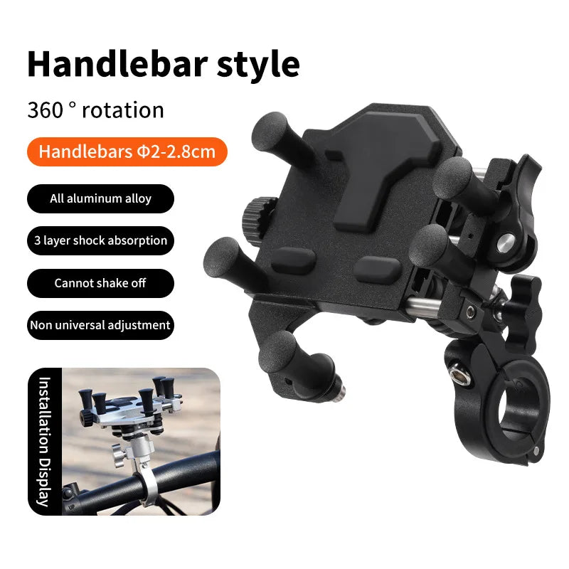Aluminum Alloy Motorcycle Phone Holder – 360° Shock-Absorbing Navigation Bracket