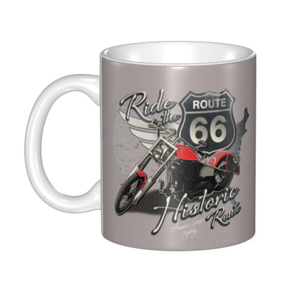 Route 66 Biker Mug – Vintage Motorcycle Ceramic Coffee Cup