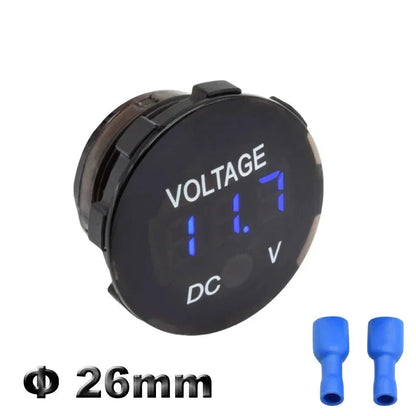 Round LED Digital Voltmeter DC 12V 24V – Panel Voltage Gauge 26mm