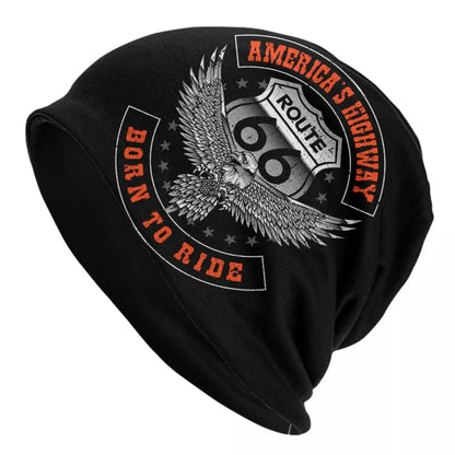 Route 66 Motorcycle Beanie Hat – Knitted Skull Cap for Riders