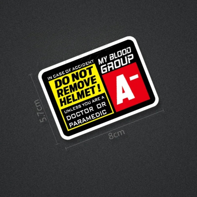 Blood Type Helmet Safety Sticker – Do Not Remove Helmet | 8 Blood Groups | 8×5.7cm