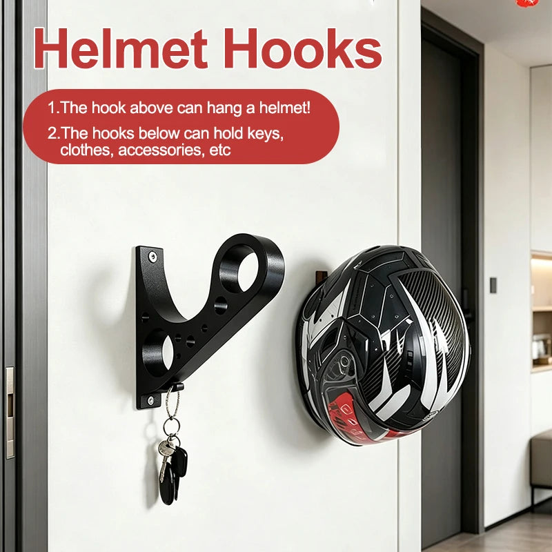3D Print Motorcycle Helmet Wall Holder – Double Ring Slot with Key Hook