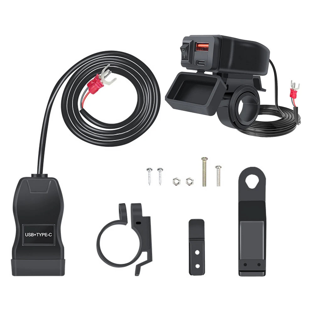 Motorcycle USB Fast Charger – Waterproof Type-C Port with ON/OFF Switch