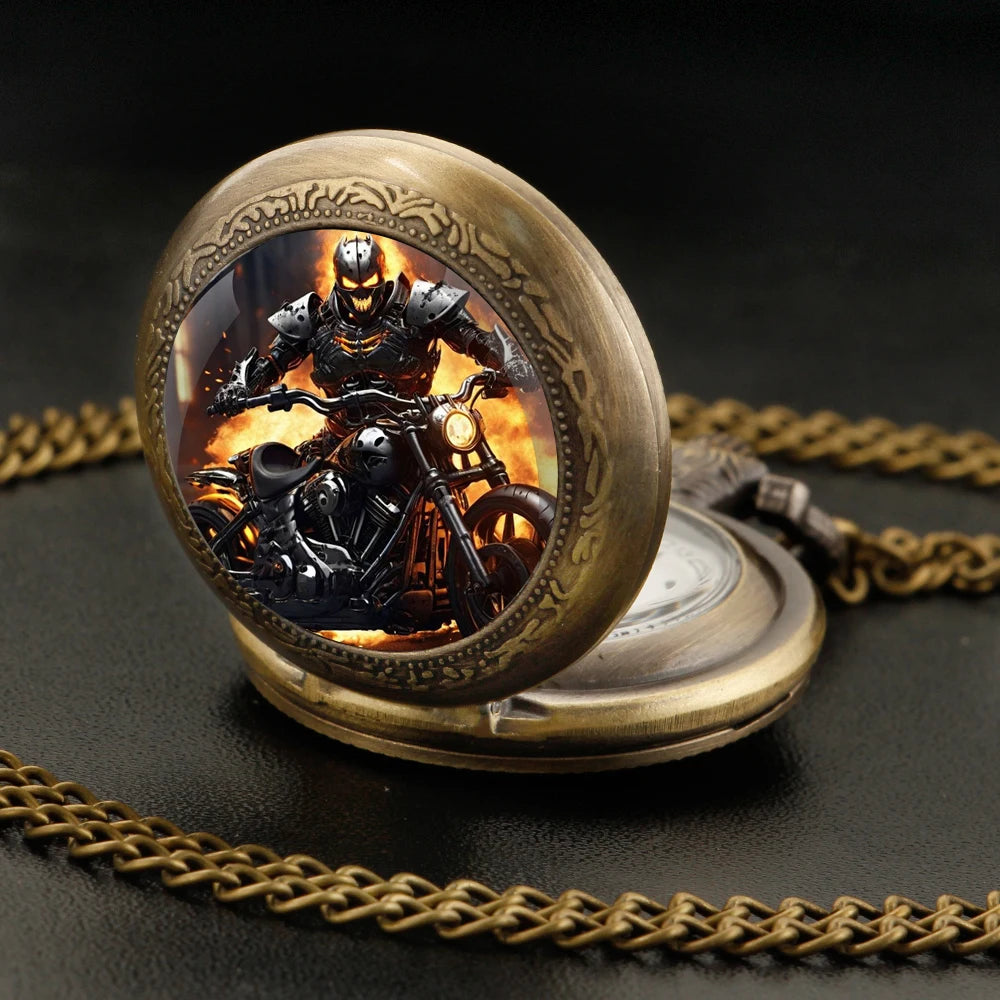Fire Biker Pocket Watch — Necklace Pendant 10 Colors