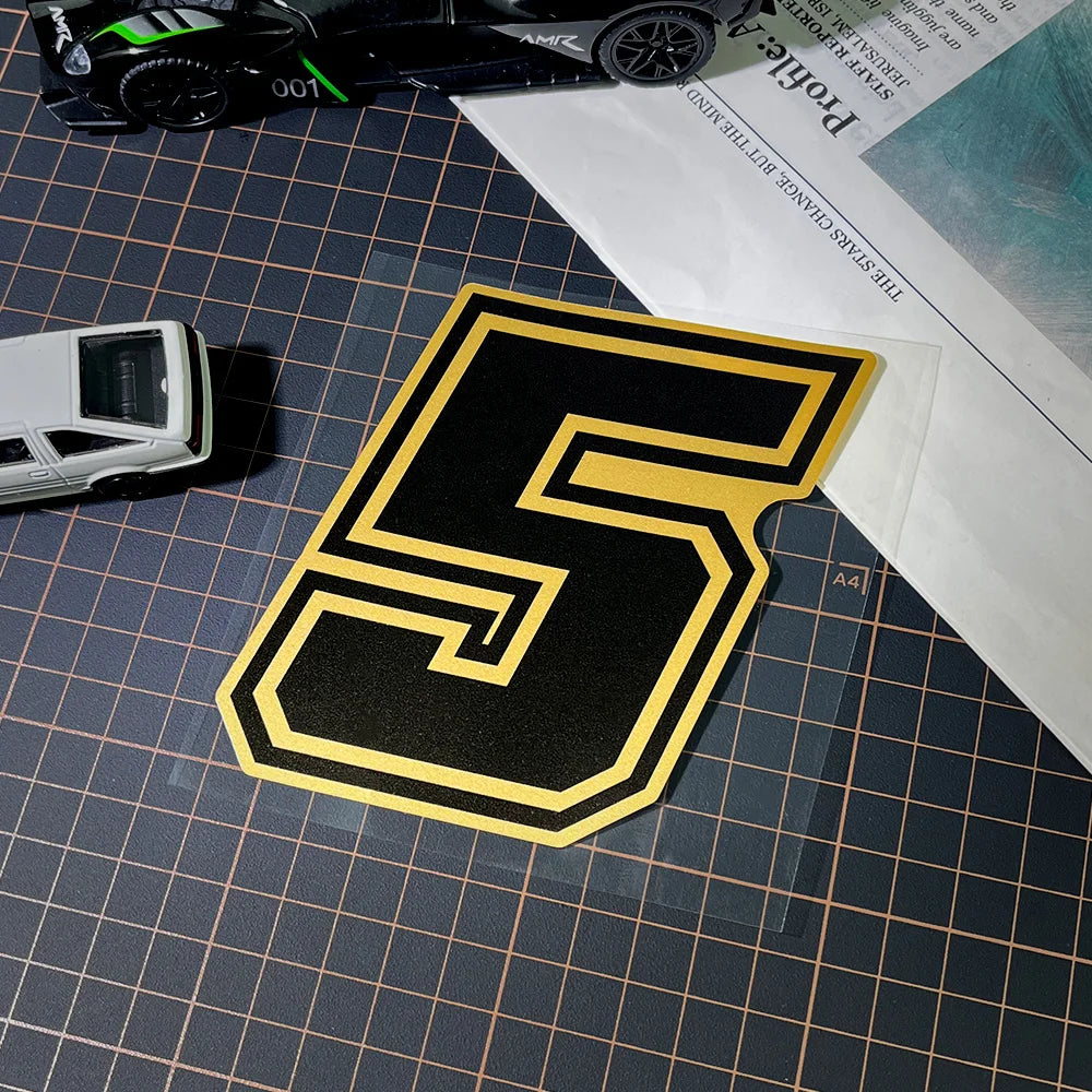 Gold Arabic Numeral Motorcycle Sticker – Vinyl Decal 10cm