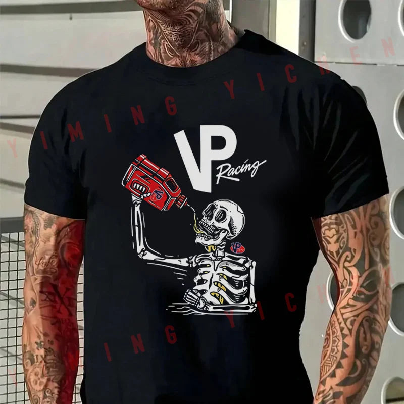 Skeleton Graphic Motorcycle T-Shirt – 100% Cotton Unisex Moto Tee