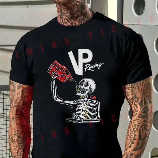 Skeleton Graphic Motorcycle T-Shirt – 100% Cotton Unisex Moto Tee