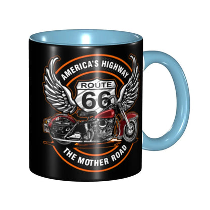 Route 66 Motorcycle Ceramic Coffee Mug | America's Highway Biker Gift