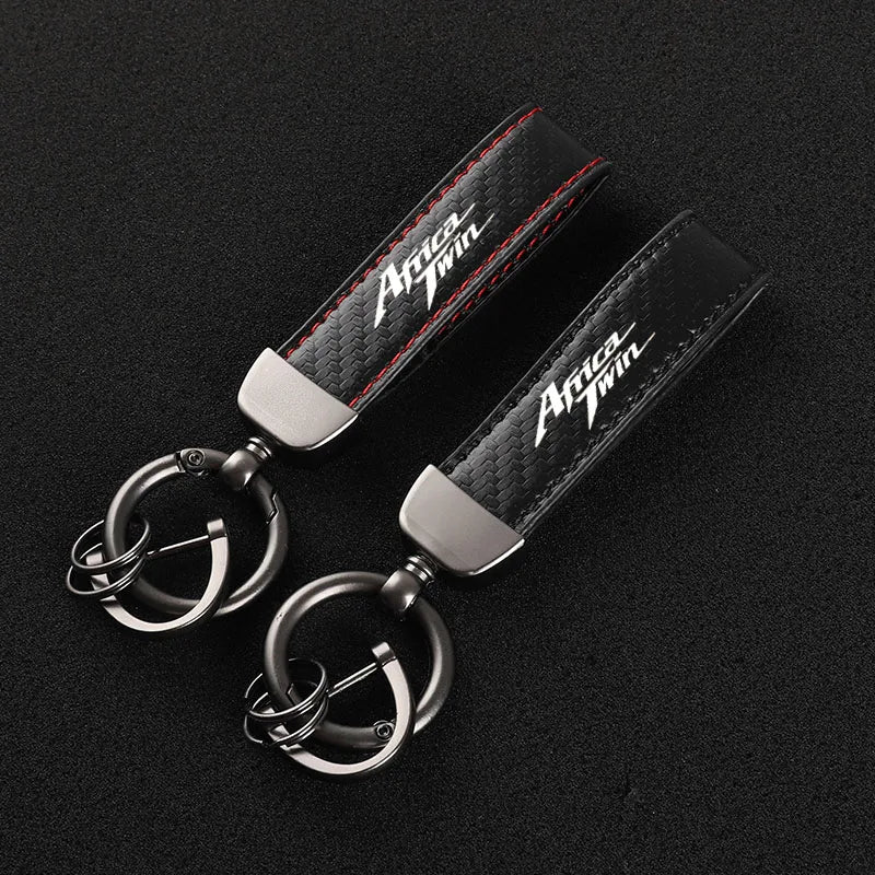 Carbon Fiber Leather Motorcycle Keychain – Red & Black