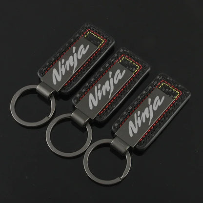 Motorcycle Keychain – Genuine Leather & Alloy Key Ring with Carbon Fiber Stitching