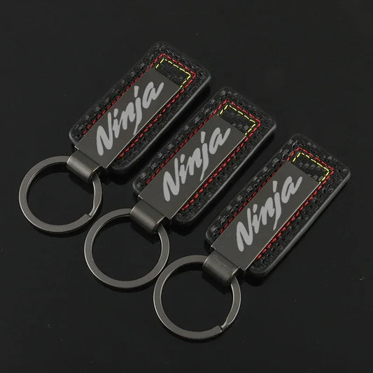 Motorcycle Keychain – Genuine Leather & Alloy Key Ring with Carbon Fiber Stitching
