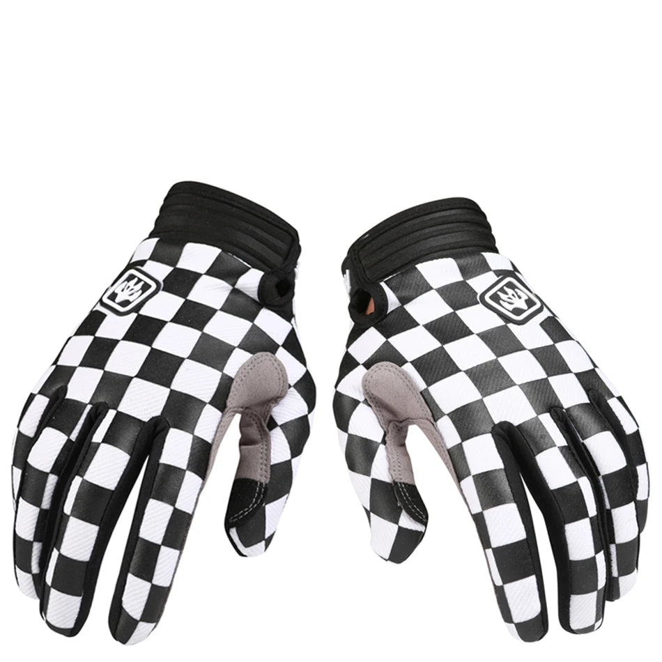 Retro Checkered Motocross Gloves – Full Finger Motorcycle Racing Gloves