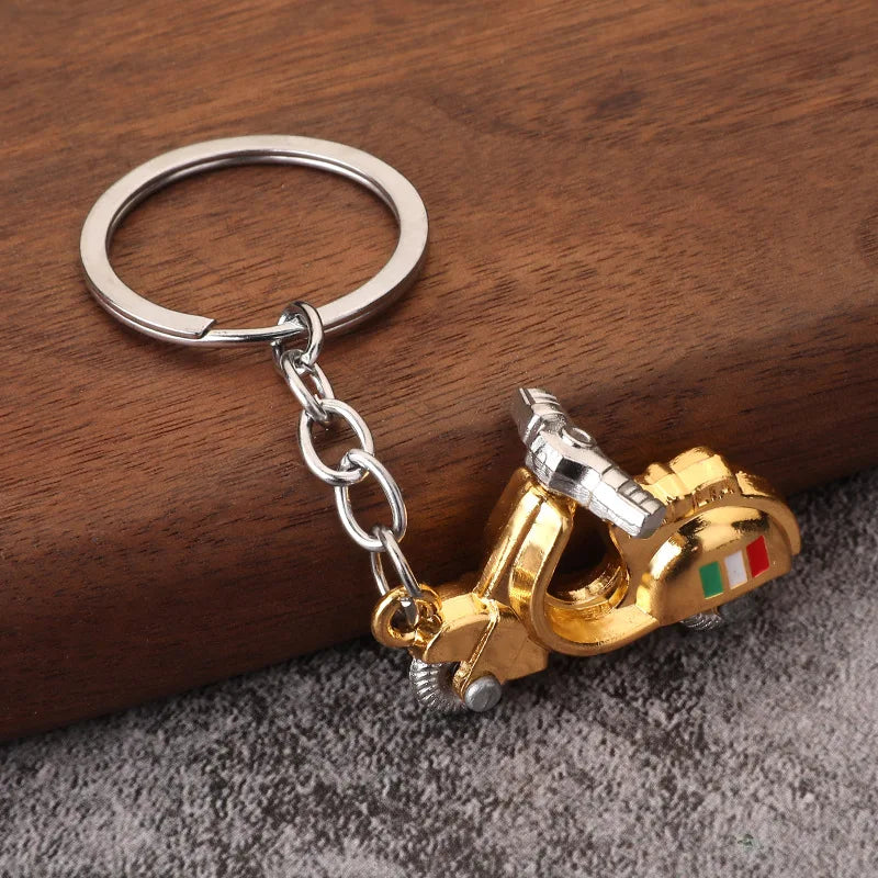 Mini Scooter Keychain – Vintage 3D Metal Moped Key Ring