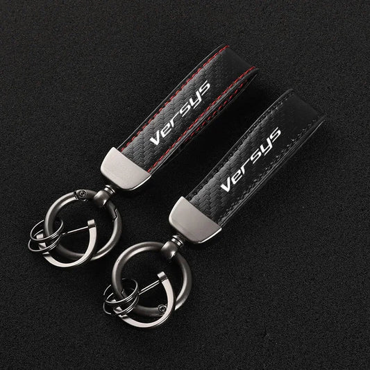 Motorcycle Leather Keychain – Horseshoe Buckle Design – Rider Accessory in Black & Red