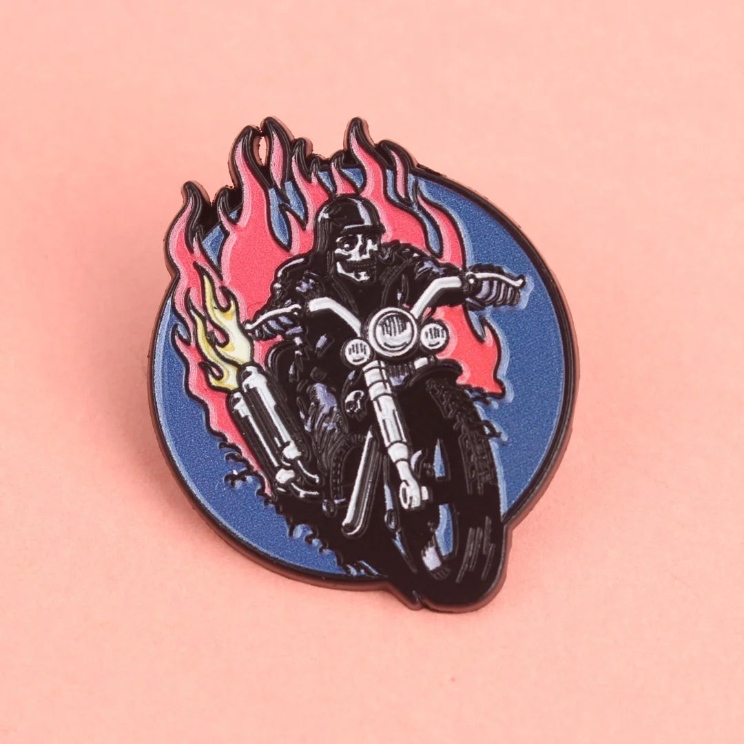 Motorcycle Enamel Lapel Pin — Punk Gothic Biker Badge