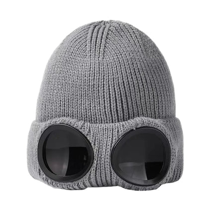 Knitted Winter Beanie with Goggles – Windproof Unisex Ski & Rider Hat