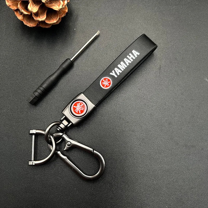 Motorcycle Leather Lanyard Keychain – Metal Carabiner Moto Key Strap