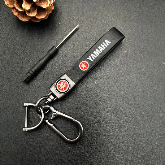 Motorcycle Leather Lanyard Keychain – Metal Carabiner Moto Key Strap