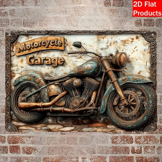 Motorcycle Garage Vintage Metal Wall Sign – Rustic Aluminum Decor 3 Sizes