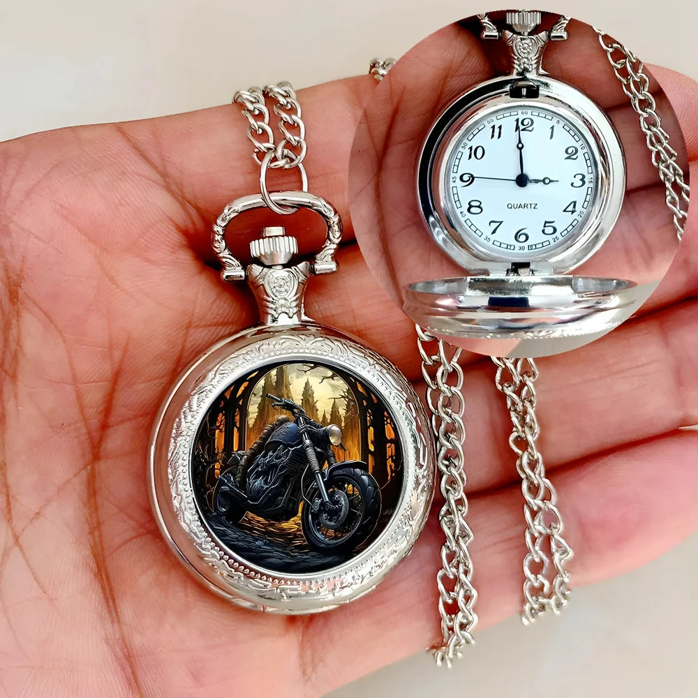 Vintage Motorcycle Biker Pocket Watch — Necklace Pendant