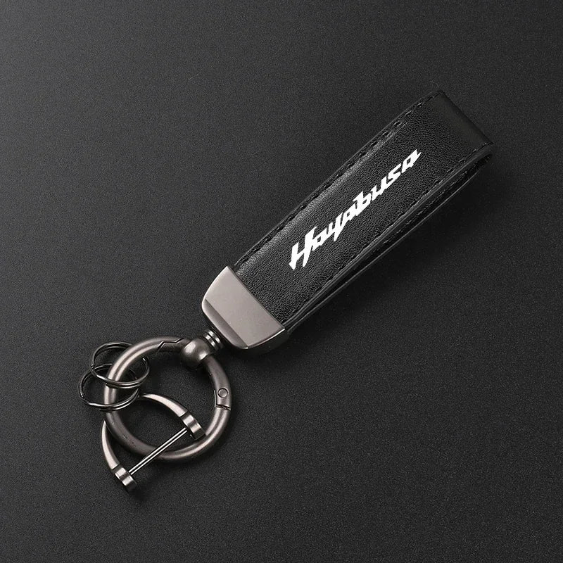 Leather Motorcycle Keychain | Carbon Fiber Style Moto Keyring