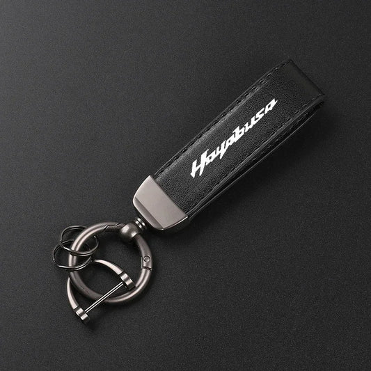 Leather Motorcycle Keychain | Carbon Fiber Style Moto Keyring