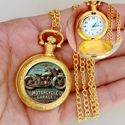 Vintage Motorcycle Biker Pocket Watch — Necklace Pendant