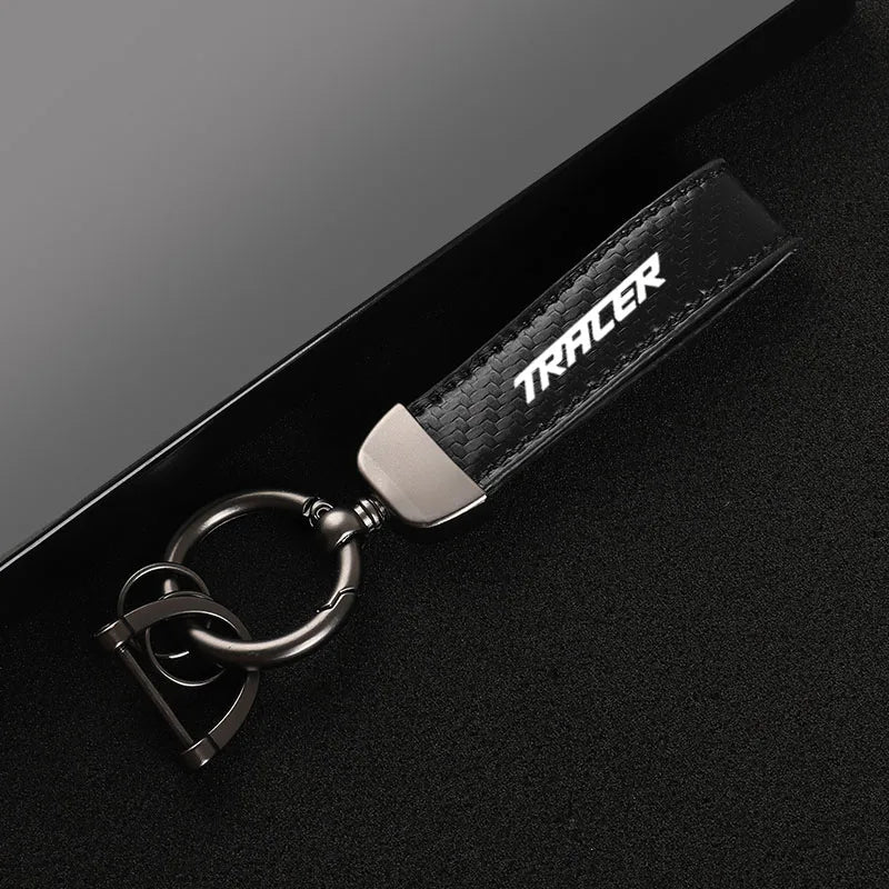 Carbon Fiber Motorcycle Keychain – Premium Leather Keyring for Riders