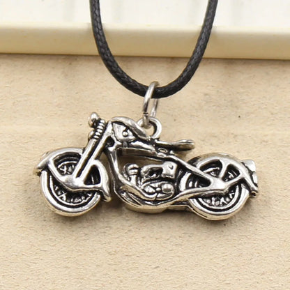 Tibetan Silver Motorcycle Charm Choker Necklace – Black Leather Cord