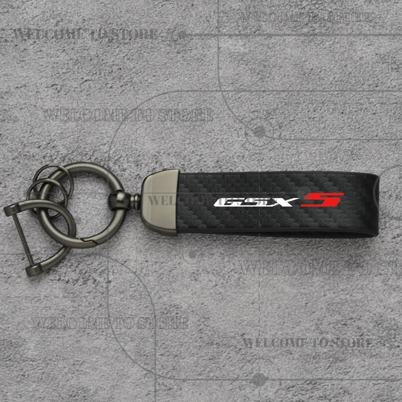 Carbon Fiber Leather Motorcycle Keychain – GSX-R GSX-S Key Ring