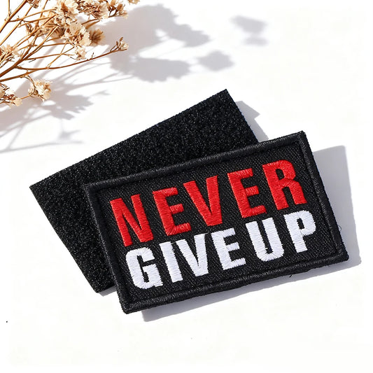 "Never Give Up" Biker Embroidered Hook & Loop Patch – Set of 2