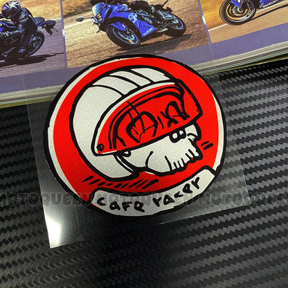 Cafe Racer Vintage Motorcycle Skull Sticker – Reflective PVC Decal for Helmet, Fuel Tank & Fender