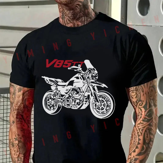 Men's Motorcycle Graphic Cotton T-Shirt – Casual O-Neck Tee for Riders
