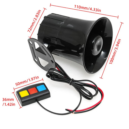 12V 3-Tone Siren Horn with Wired Controller – 105dB Loud Speaker for Motorcycle & Car