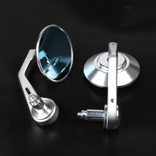CNC Bar End Motorcycle Mirrors – Blue Anti-Glare Round