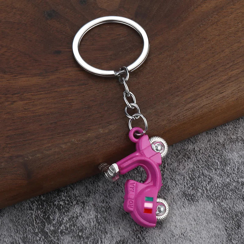 Mini Scooter Keychain – Vintage 3D Metal Moped Key Ring